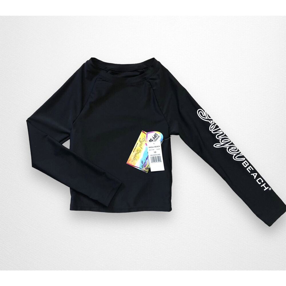 NWT Angel Beach Girls' Black Rashguard Top, Size 10